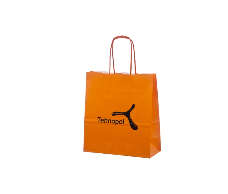 Orange papirsposer med hank og logo