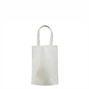 Valge non woven riidest kott. Mõõdud: 29x35+11 cm.