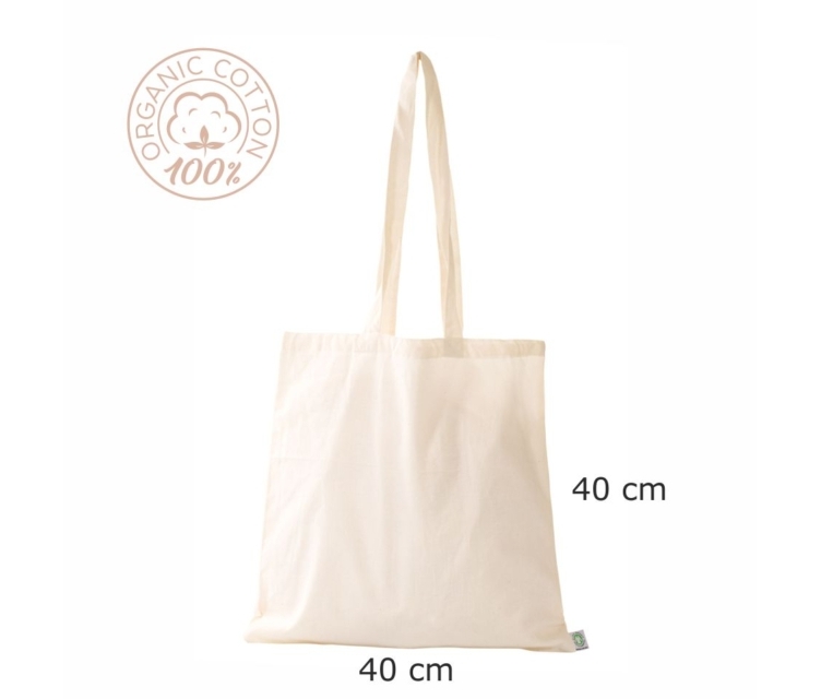 Naturfarvet mulepose med tryk 38x42 cm. 40x40 cm.